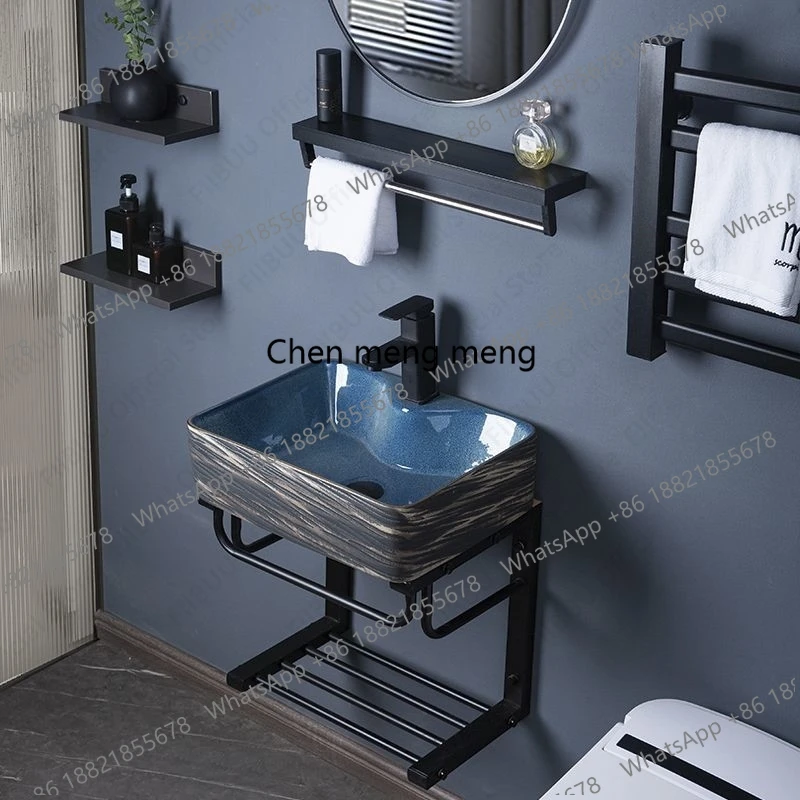 

Настенная керамическая раковина для ванной комнаты/балкона с подставкой из нержавеющей стали, настенный фарфоровый умывальник с опорой