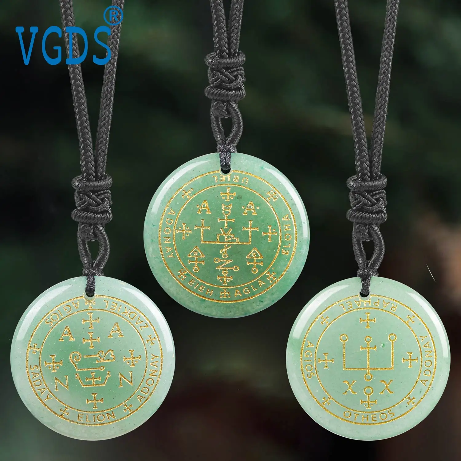 Natural Green Aventurine Carved Seven Angel Round Pendants Archangel Spiritual Power Protection Amulet Symbol Jewelry Necklaces