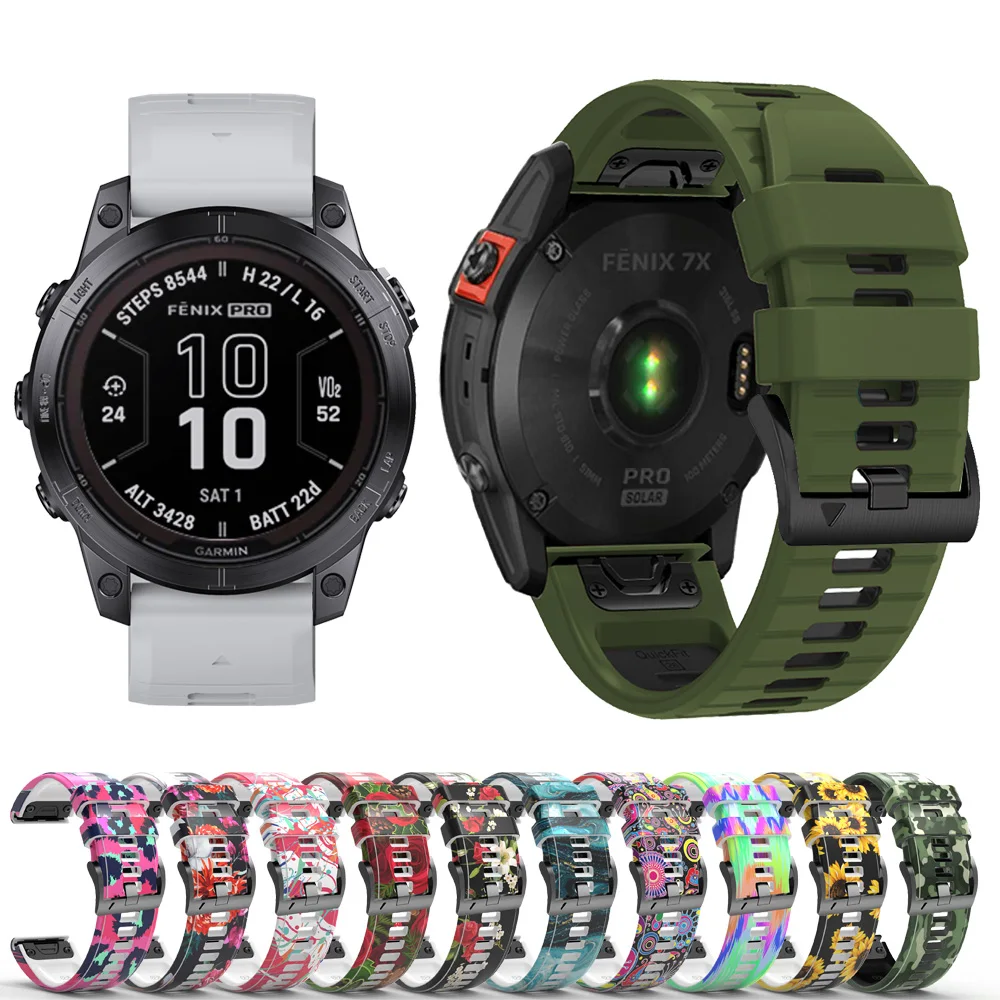 QuickFit 22mm 26mm Official Graffiti Silicone Strap For Garmin Fenix 8 E 7X 7 6 6X 5 5X Plus/Epix Pro Gen 2 Bracelet Smartband