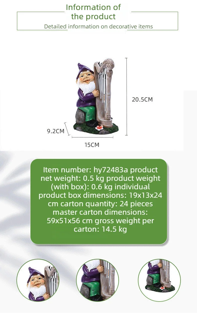 

Dwarf Wind Chimes Ornaments Outdoor Garden Decoration Birthday Gift Resin Crafts Office, Desk Ornaments Fireplace