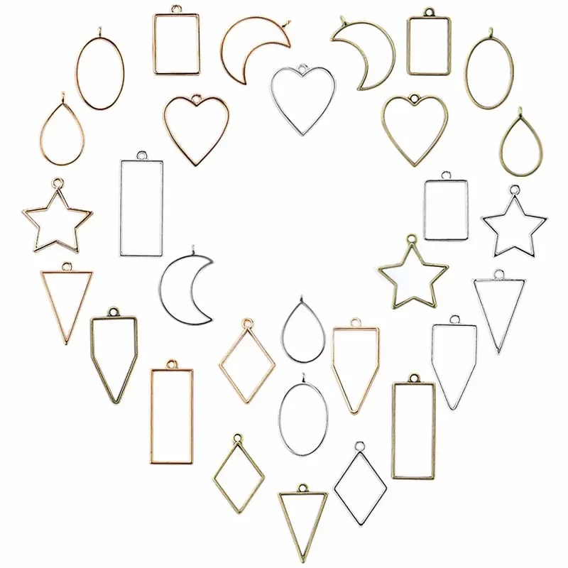 Open Bezel Pendants for Resin 10 Styles Open Frame Pendant Assorted Geometric Hollow Mold Metal Resin Jewelry Molds for Earring