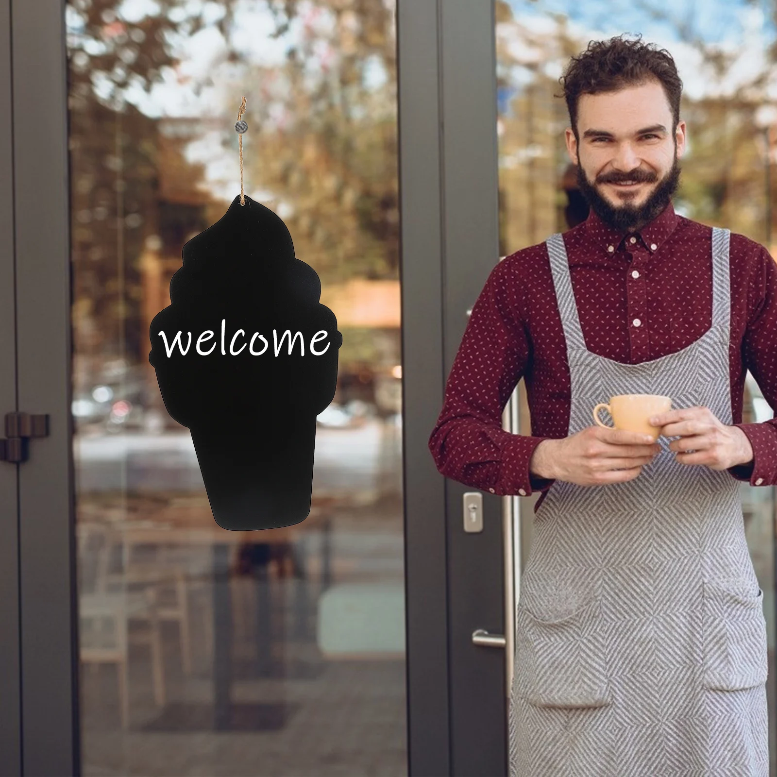 Ice Cream Shape Hanging Blackboard Decorative Message Board Home Coffee Shop Chalkboard Ornament Easy Wipe Wooden Display Sign