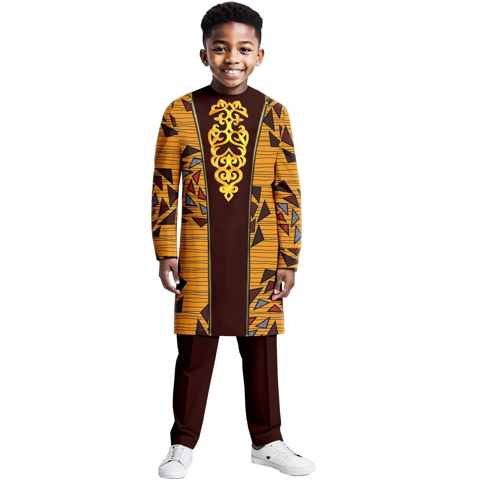 

African Clothes for Kids Suits Dashiki Print Top and Pant Sets Kaftans Bazin Riche Wedding Party Children Outwear Boys Outfits