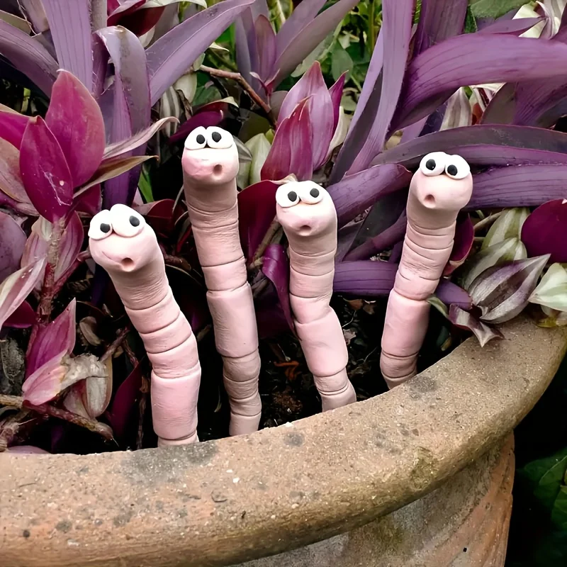 

1/4pcs Cute Thirsty Worm Plant Decorations - Garden & Courtyard Accessories,Perfect for Indoor/Outdoor Plants,Garden Decorations