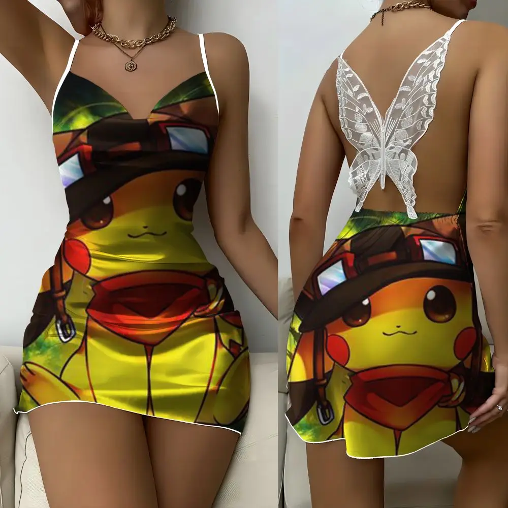 Vestido de verano de Pikachu para mujer, minivestido Sexy de fiesta, elegante, Y2k, 2024