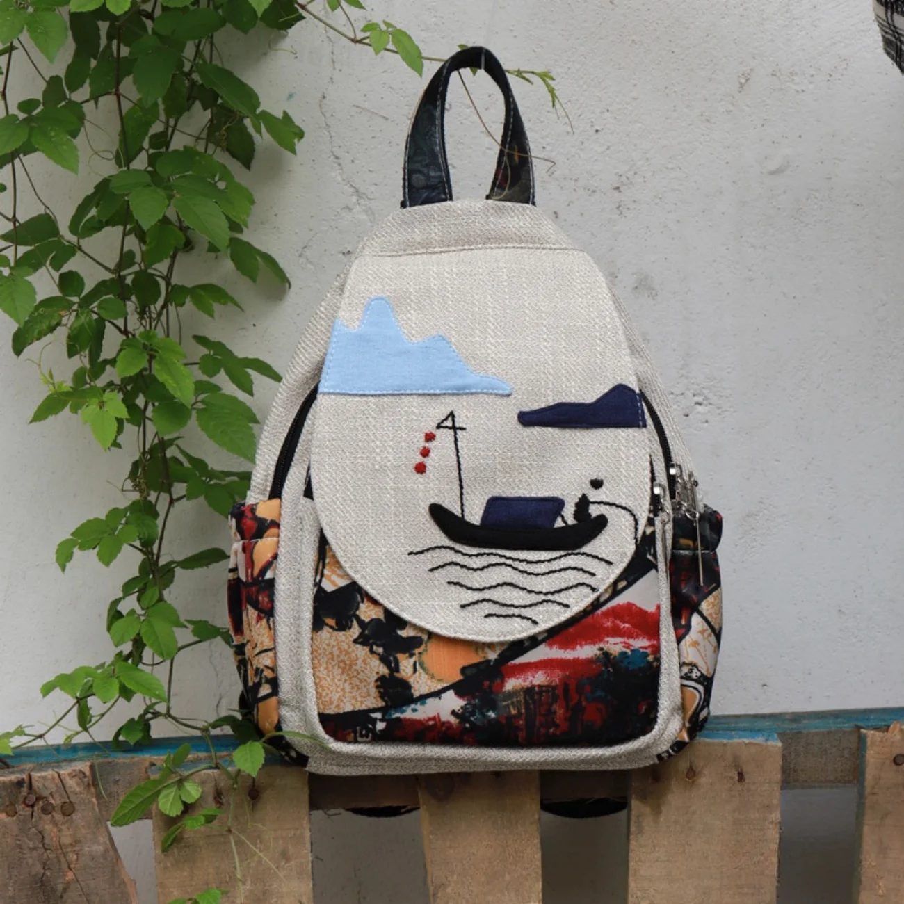 

Landscape painting backpack canvas creative birthday gift for girlfriend