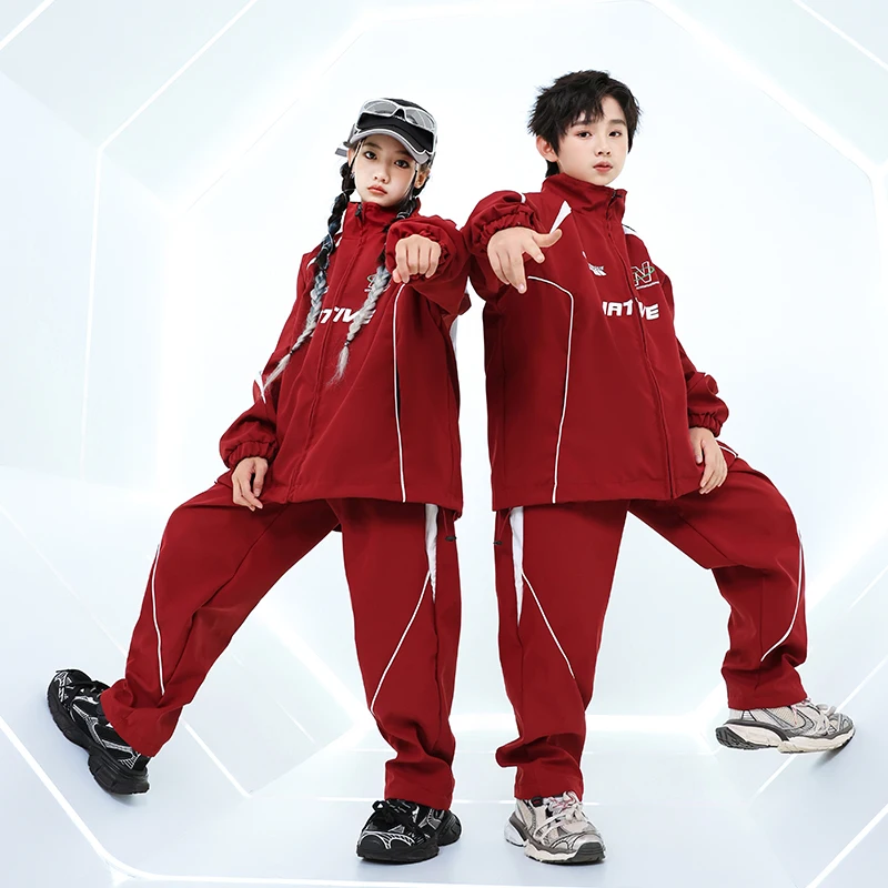 Kids Streetwear Outfits Boys Hip Hop Loose Casual Sport Jacket Pant Clothes Sets Girls K-pop School Uniform Child Coat Tracksuit