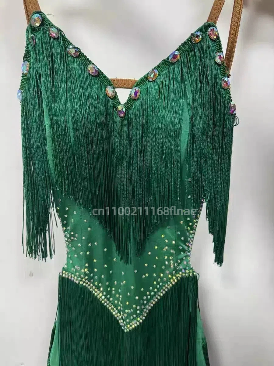 Costume de concours de danse latine, robe professionnelle à franges, à fleurs, pour examen solitaire, nouvelle collection 2025