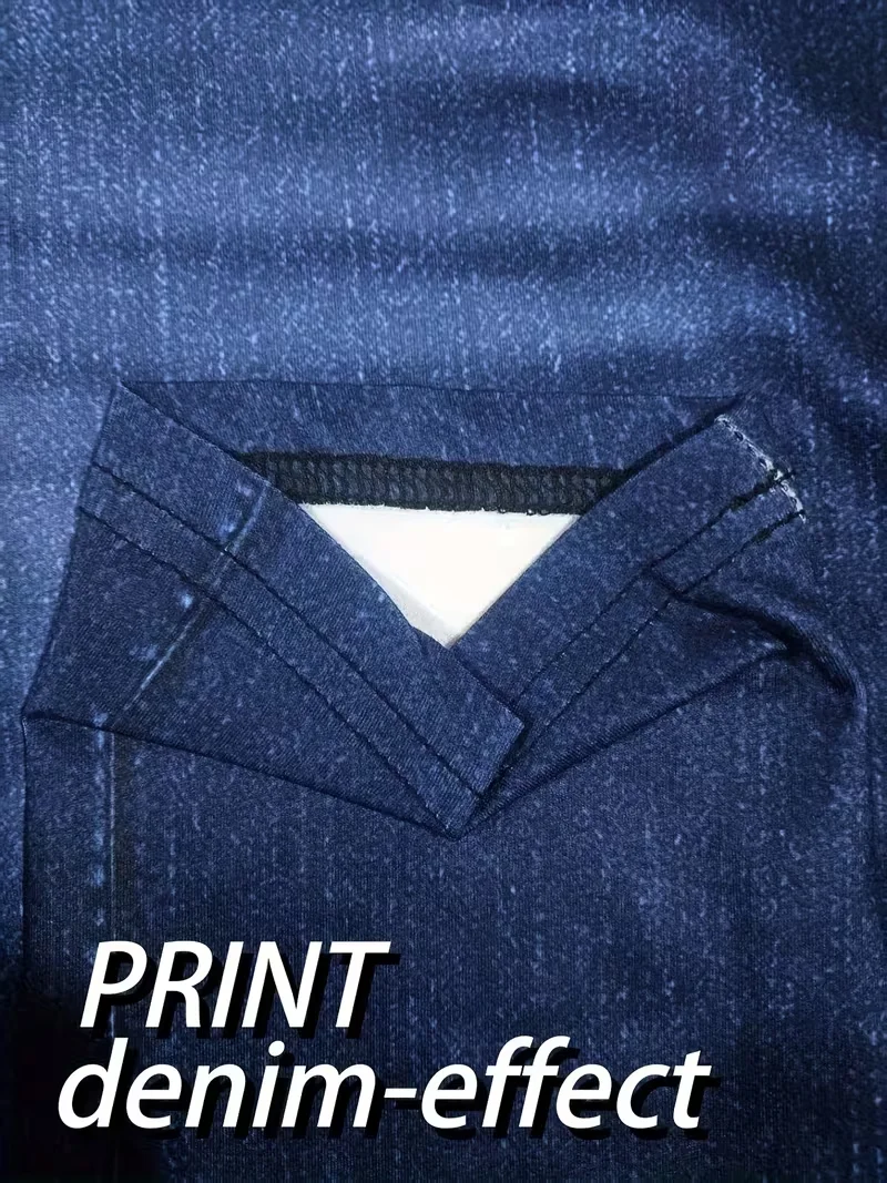 Bedruckte Leggings für Damen, nicht aus Denim-Stoff, mit aufgesetzter Tasche und Knopfdruck-Design, hoch elastisch, modisch, schmal geschnitten, lässig. – Detail 5