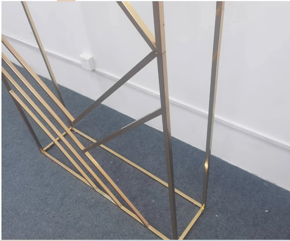 Goldener geometrischer vergoldeter Eisenbogen-Hintergrund für Hochzeitsfeier, Bankett, Bühne, rechteckiger Rahmendekor – Detail 5