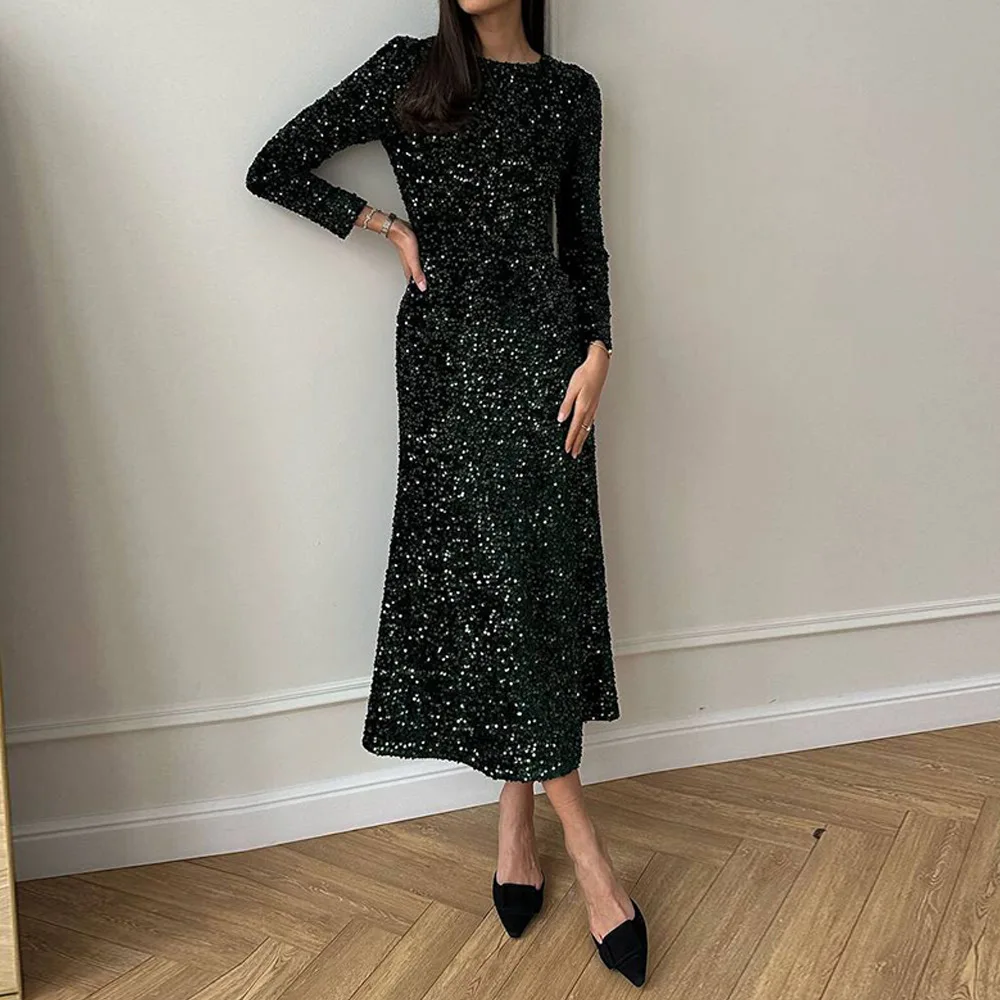 

European And American 2025 Spring And Summer New Sexy Slim Velvet Beaded Dress