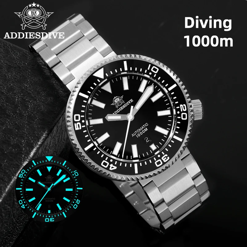

ADDIESDIVE New Men Mechanical Watches Luminous Wristwatch Sapphire Glass Stainless Steel Watch 100bar Waterproof Automatic Watch