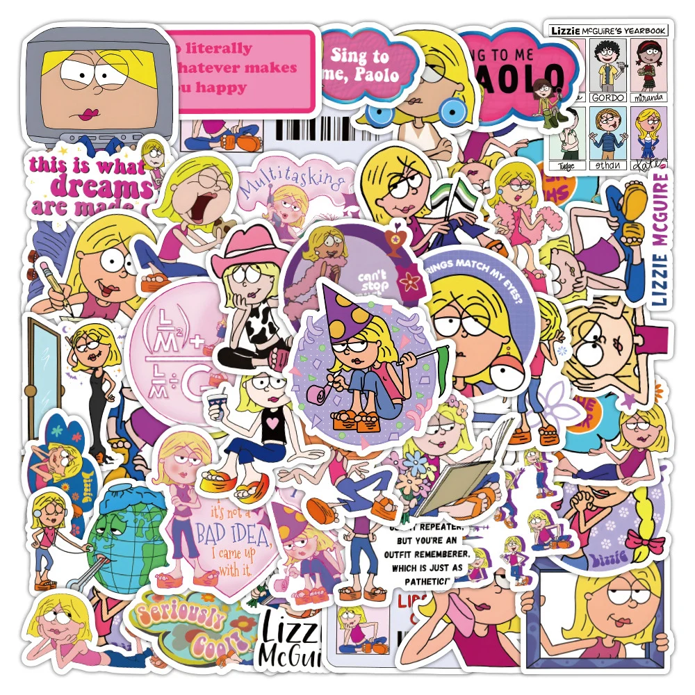 Disney Cartoon vinil adesivo para crianças, LIZZIE, MCGUIRE, Graffiti adesivos, estética, impermeável, DIY, telefone, guitarra, bagagem, brinquedo, 10 pcs, 30 pcs, 50pcs