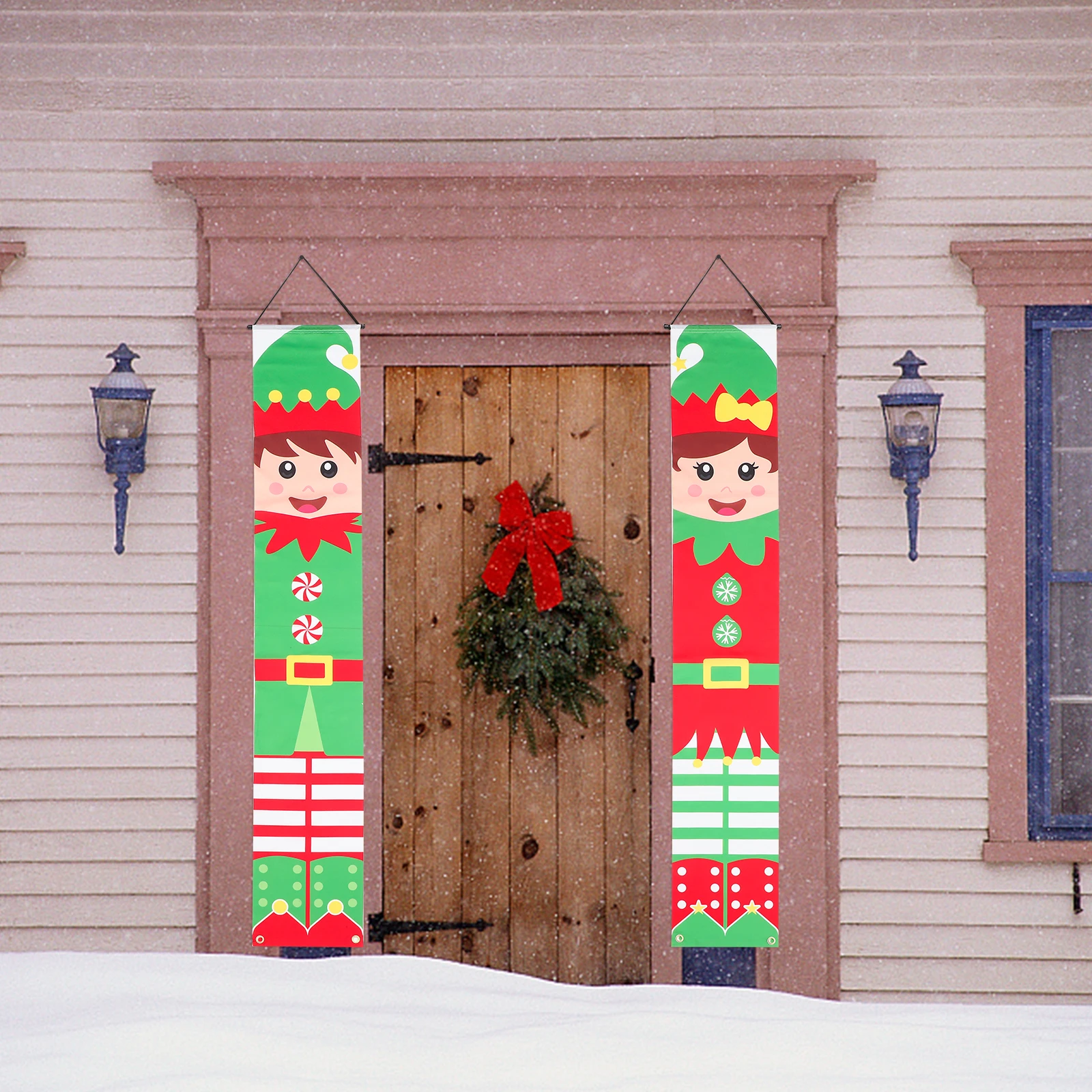 

Christmas Couplets Restaurant Decoration Decorative Holiday Decorate Xmas Cartoon Polyester Hotel Decorations