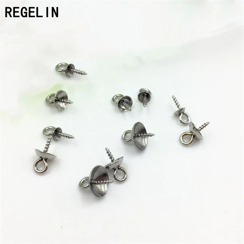 REGELIN Stainless Steel End Caps Screw Threaded End Clasps Crimp Bead 20pcs/lot For Bead Pearl DIY  Making Jewelry Accessories