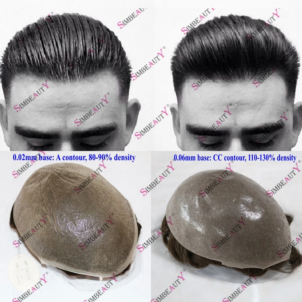 Vloop Durable Thin Skin Human Hair Men's Toupee Capillary Prosthesis Hair Replacement Wig 0.02mm 0.06mm Options Natural Hairline