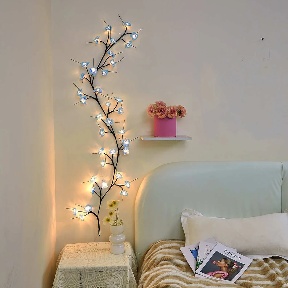 LED Branch Light with Remote Control Artificial Flower Vine Light Bendable DIY Fairy Light USB Plug In for Home Bedroom