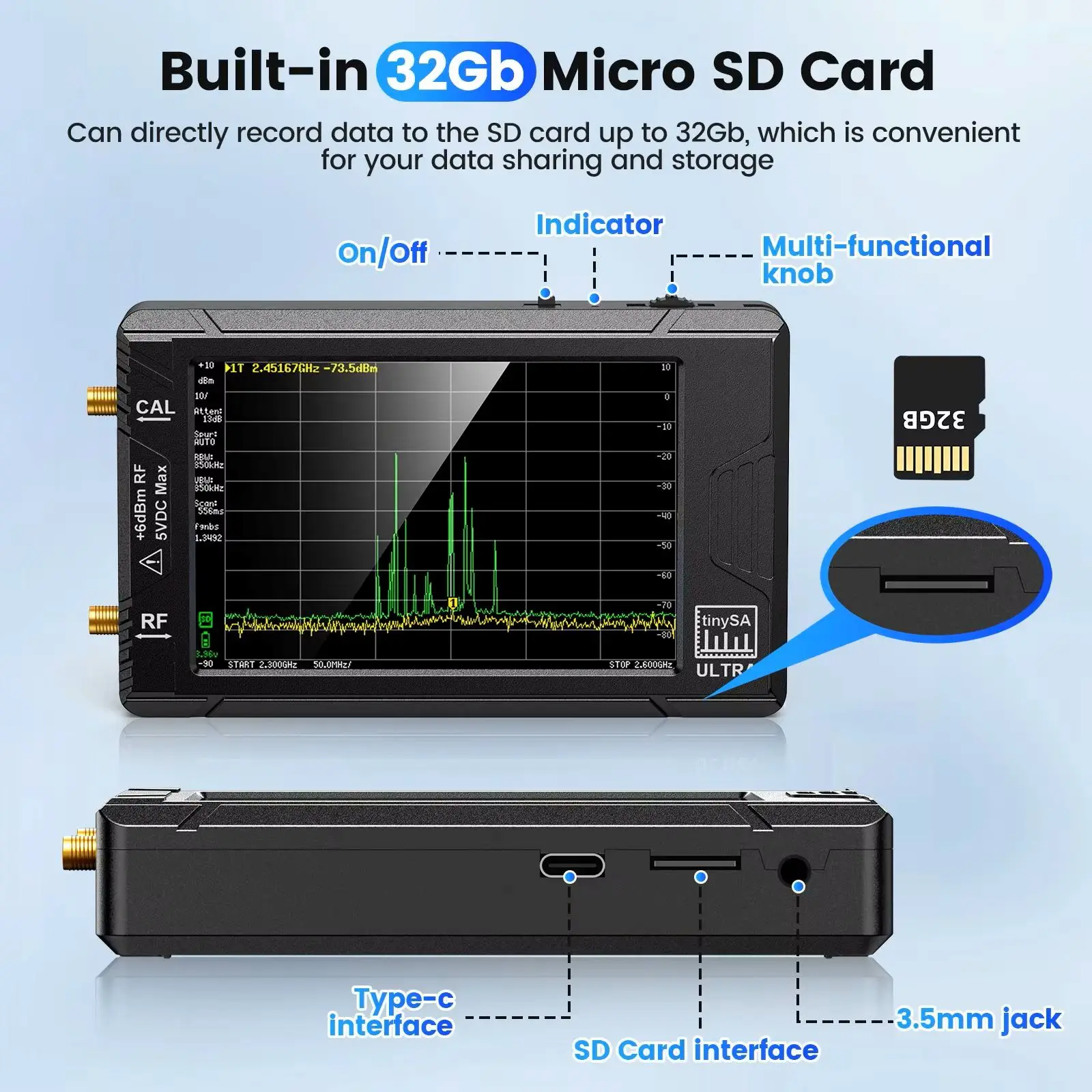 TinySA Ultra - 4インチハンドヘルドスペクトラムアナライザー 100kHz 