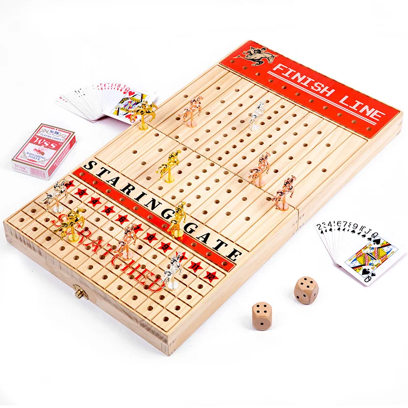 Permainan Papan Balap Kayu Interaktif Baru yang Unik, Mainan Meja Edukatif untuk Usia 3 Tahun ke Atas, Lintas Batas
