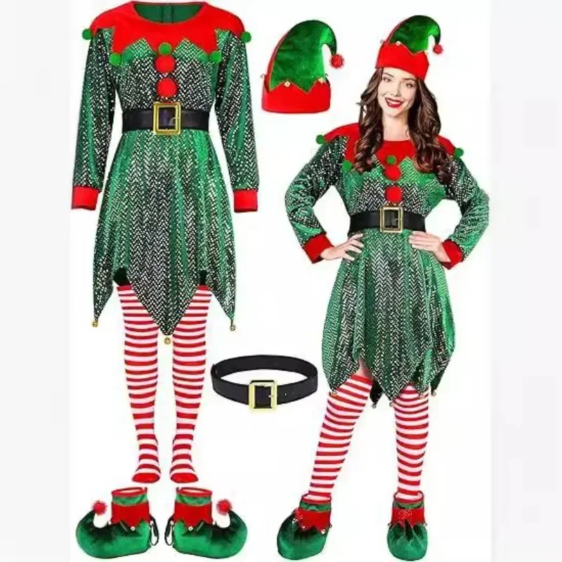 

Christmas Elf Costume Santa's Helper Costume Sequin Elf Dress Set Christmas Festive Christmas Carnival Halloween Cosplay