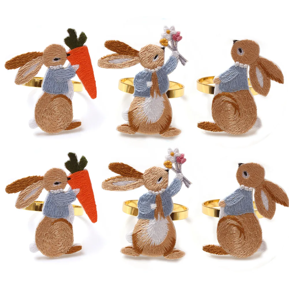 

6pcs/lot Hotel Napkin Ring Set Easter Embroidered Rabbit Napkin Ring Mouth Cloth Napkin Buckle Napkins Napkin Rings Holders