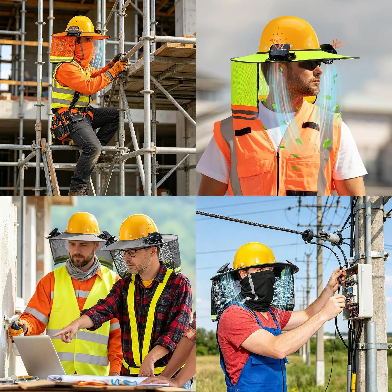 

Hard Hat Visor Full Brim Neck Sunshade Cover With Solar Fan Sun Protection UV Protection Face Neck Sun Visor For Construction