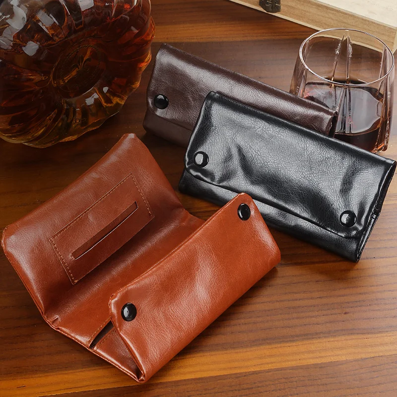 

3-Fold Snap Button Tobacco Pouch, PU Leather Cigarette Case for Rolling Tobacco, Portable Travel Cigarette Holder for Men