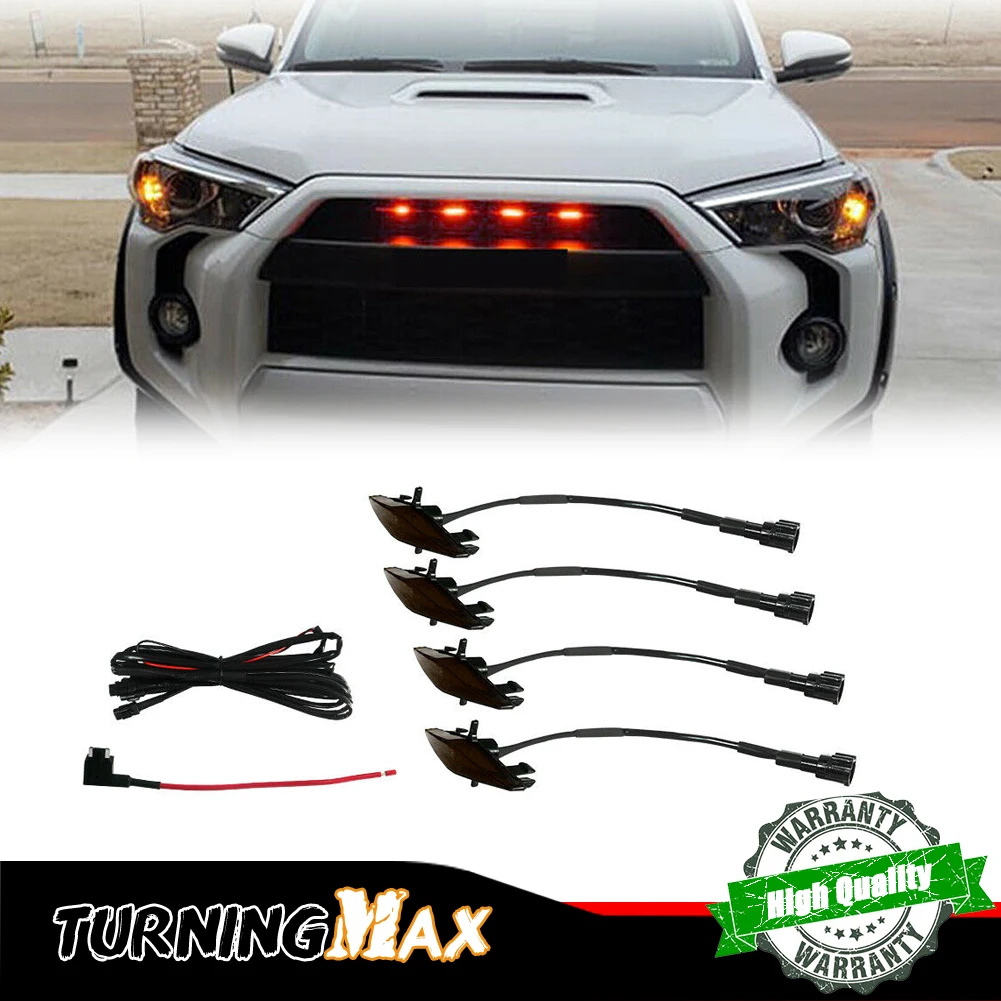 Smoked Lens Car Front Bumper Grill LED Lights With Wiring Harness Kit For 2014-2019 Toyota 4Runner TRD Pro Grille Amber /White