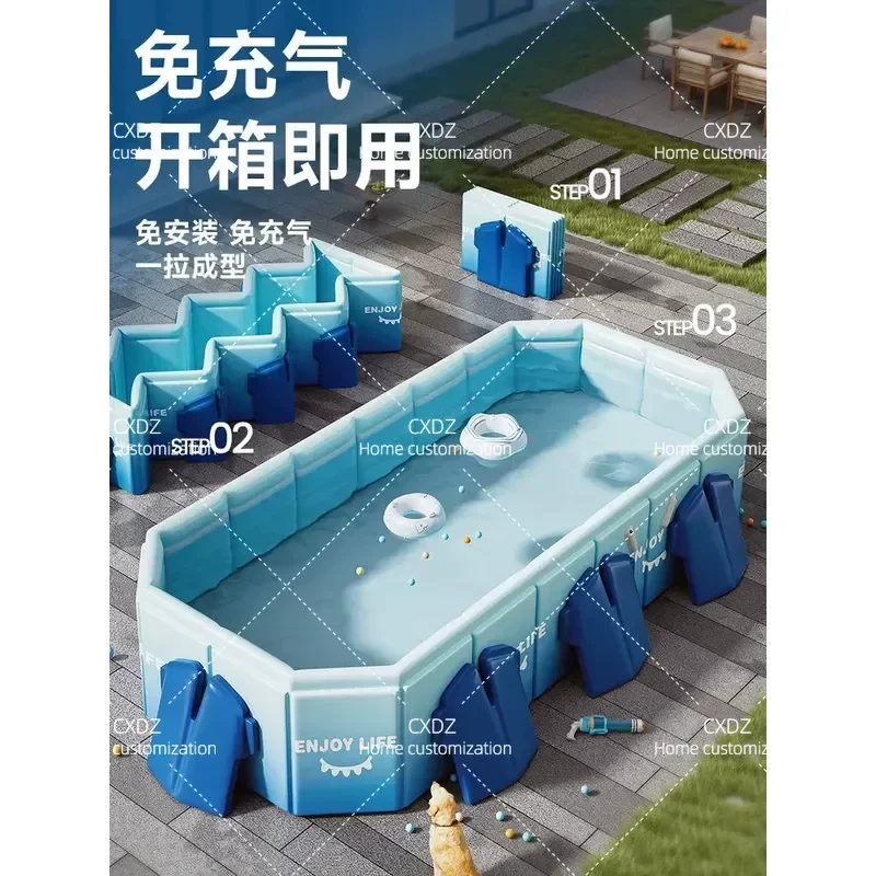 Foldable Non Inflatable Swimming Pool with Awning Large Outdoor Baby Paddling Pool Household Bracket Support