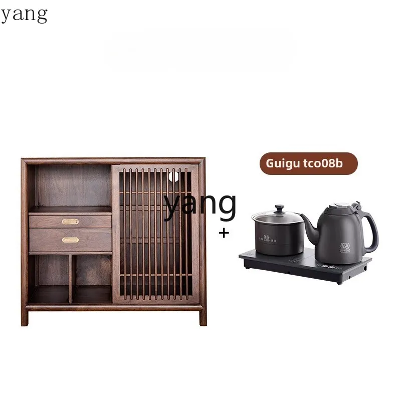 CX black walnut tea cabinet new Chinese style tea side cabinet kettle integrated tea table solid wood