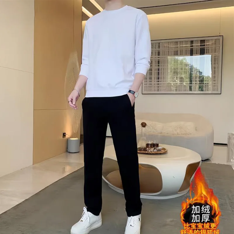 

Men's Clothing Hood Shirt Autumn Winter 2-Piece Set Thicken Leisure T Shirts Hoodie Sports Suit Trend Base Layer Youth Homewear