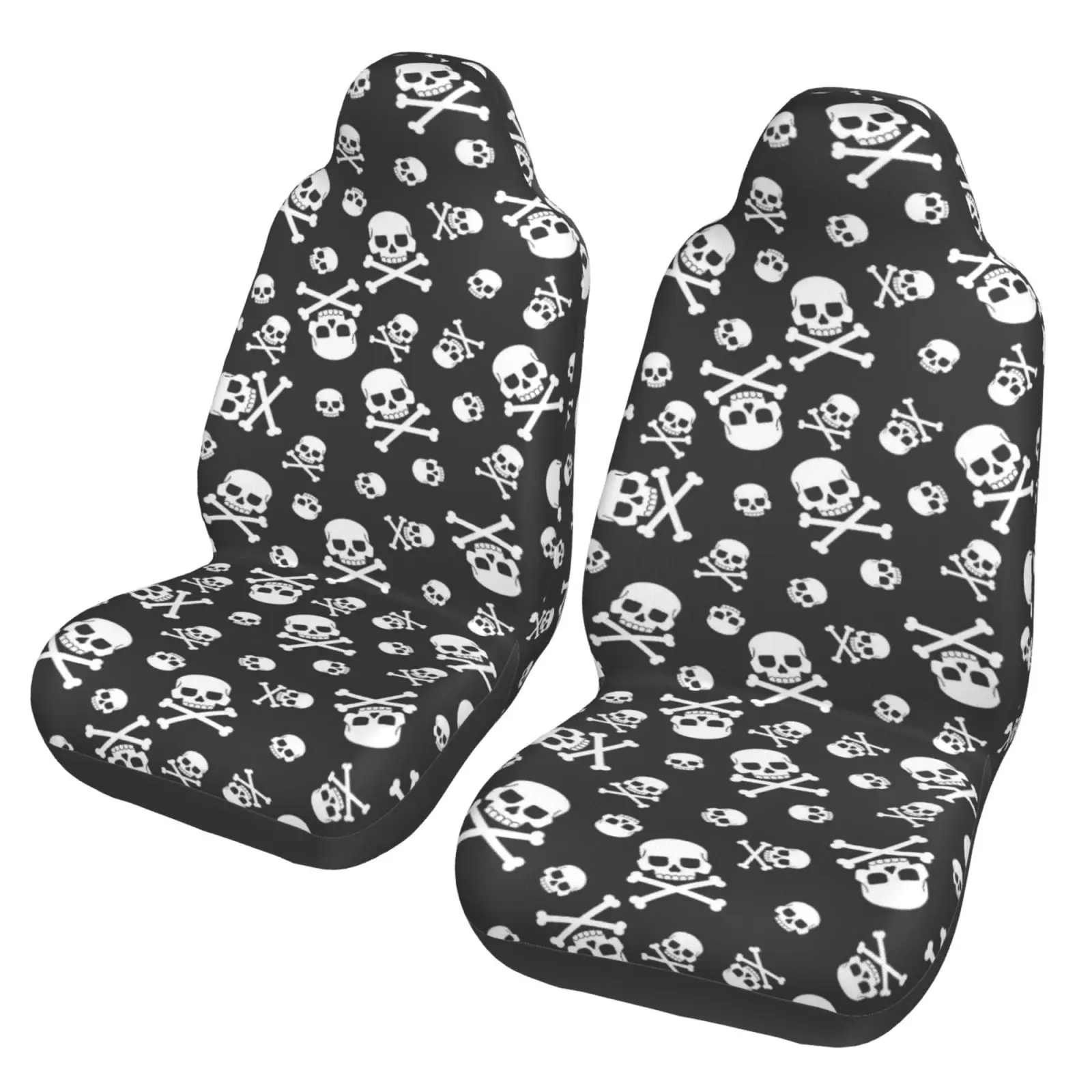 Halloween Skull Bones Printed Car Seat Cover - Horrible Style - Front Seat Set of 2 Car Seat Covers