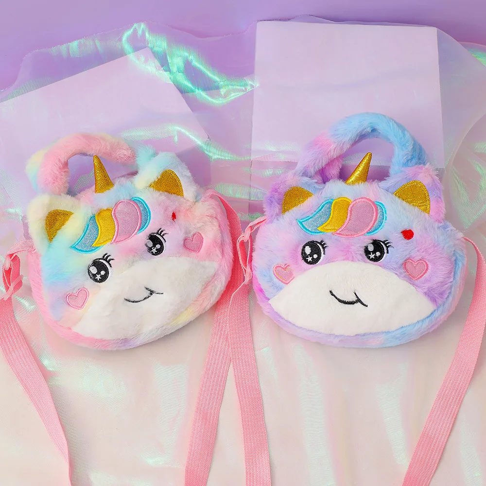 Plush Unicorn Large Eyed Shoulder Bag for Girls Crossbody Bag for Little Princess Cute Handbag for Children Gift