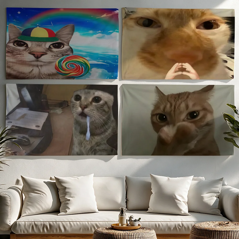 Funny Cat Meme flag Tapestries Outdoor Parties Bedrooms Living Rooms Dorm Rooms Wall Decor Banners Gifts