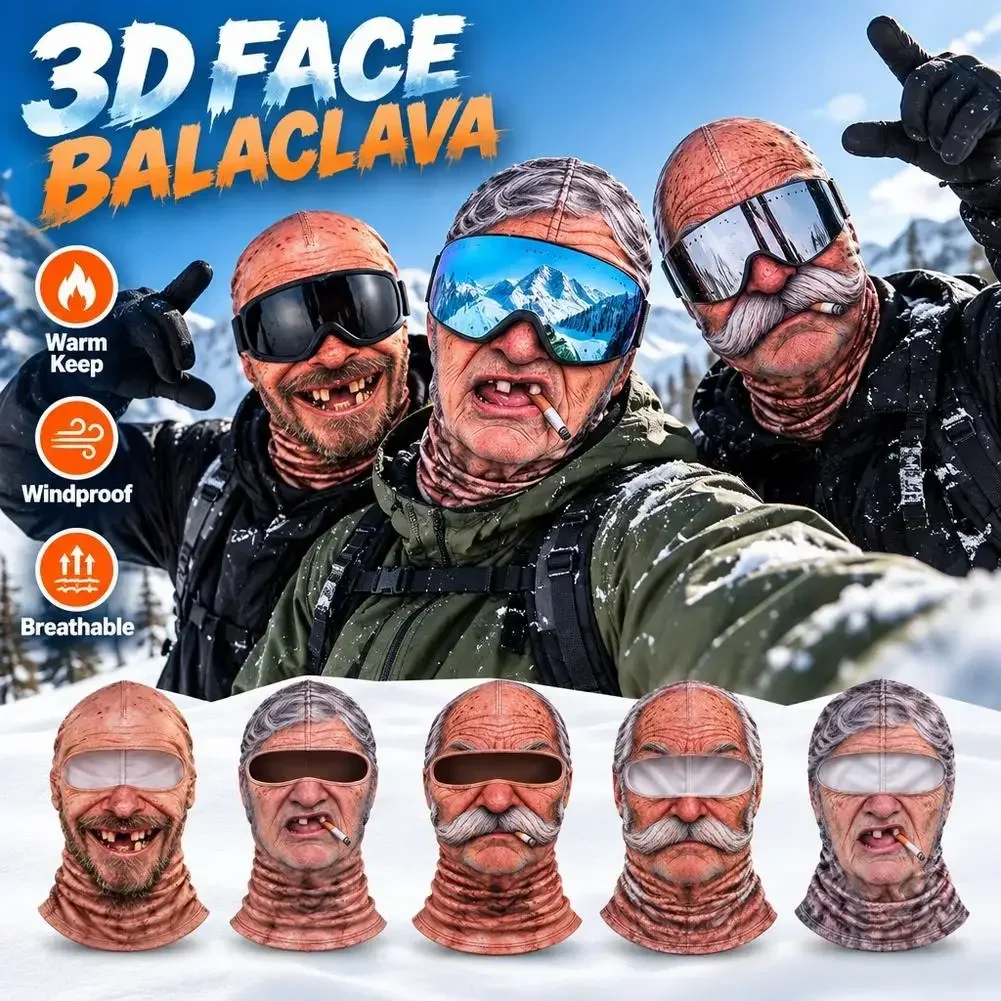 Funny 3D Face Balaclava Hat Full Face Covering Hood Balaclava Motorcycle Riding Skiing Face Mask Outdoor Warm Fleece Hat