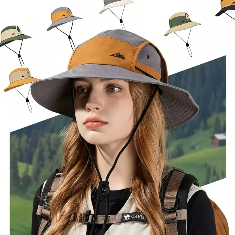 Unisex Outdoor-Sonnenhut UPF50+ UV-Schutz Breitkrempiger Fischerhut mit Verstellbarem Kinnriemen Schnell Trocknend Atmungsaktive Wander- und Angelkappe