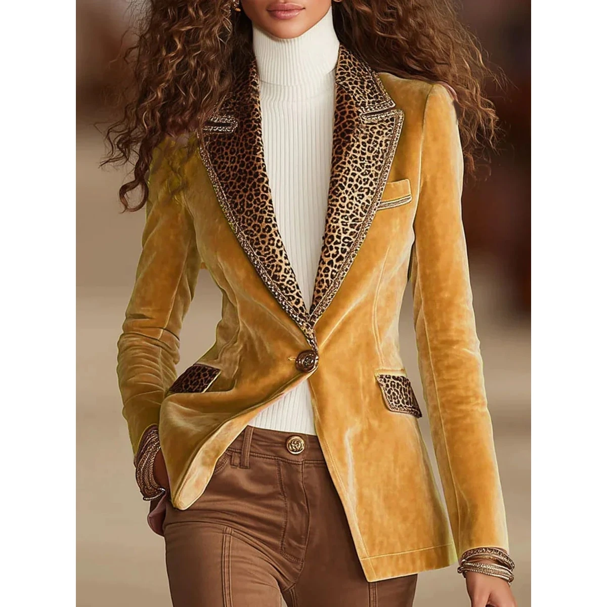 2025 Autumn Women's Long Sleeve Velvet Jacket Pure Color Splicing Lace Trim Suit European Style Polyester Fabric One Button