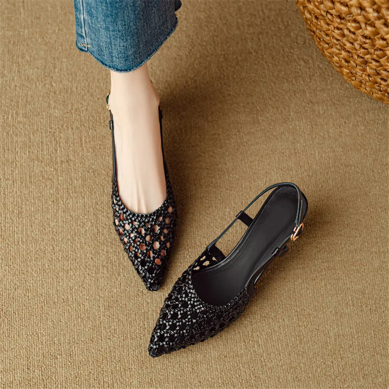 New Summer Sandals Cover Toe Shoes for Women Pointed Toe Shoes Fashionable Hollow Out High Heel Sandals Zapatos De Mujer Black