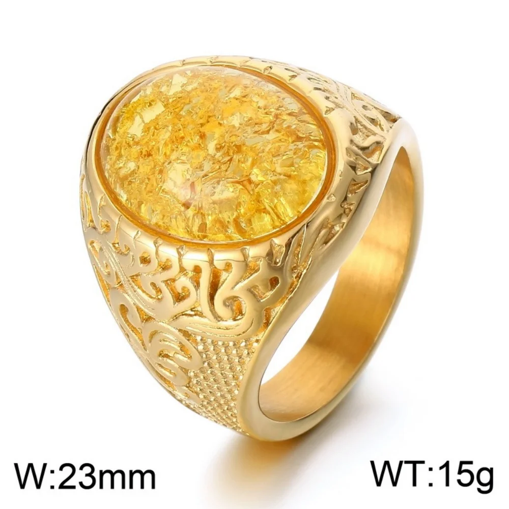 Vintage Stainless Steel Men Women Ring Multi - Color Stones Retro Carved Pattern Statement Jewelry for Daily & Special Occasions