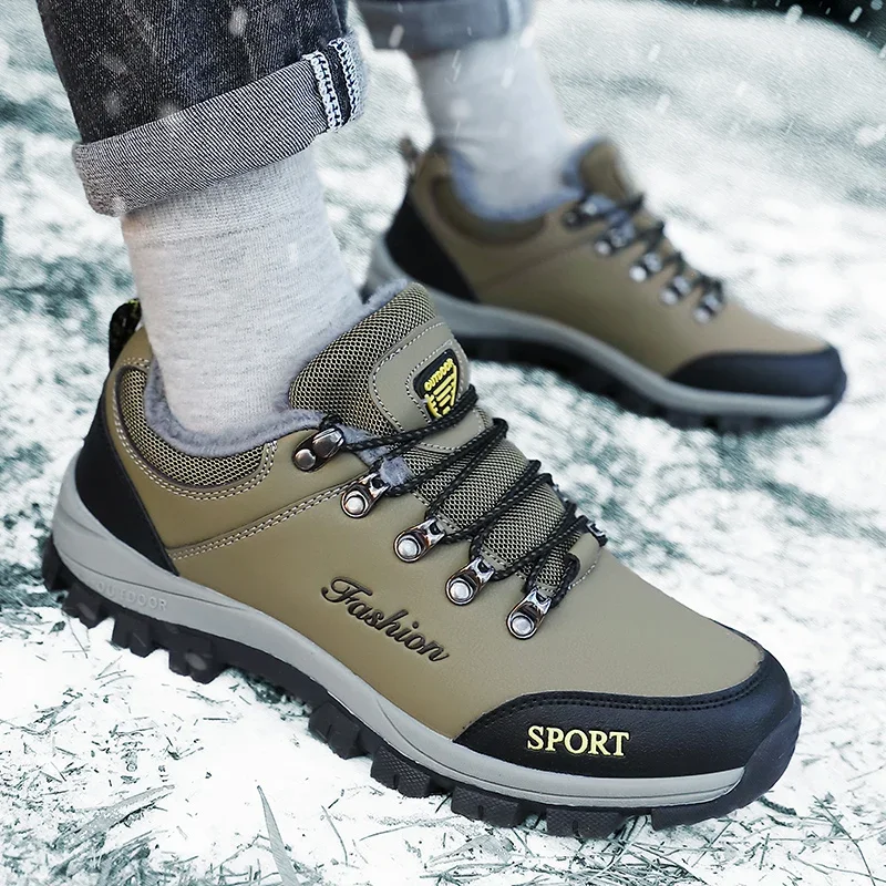 Botas de nieve de alta calidad para hombre, zapatillas informales impermeables a la moda, además de zapatos cálidos de algodón para senderismo, zapatos de trabajo al aire libre para hombre, botas