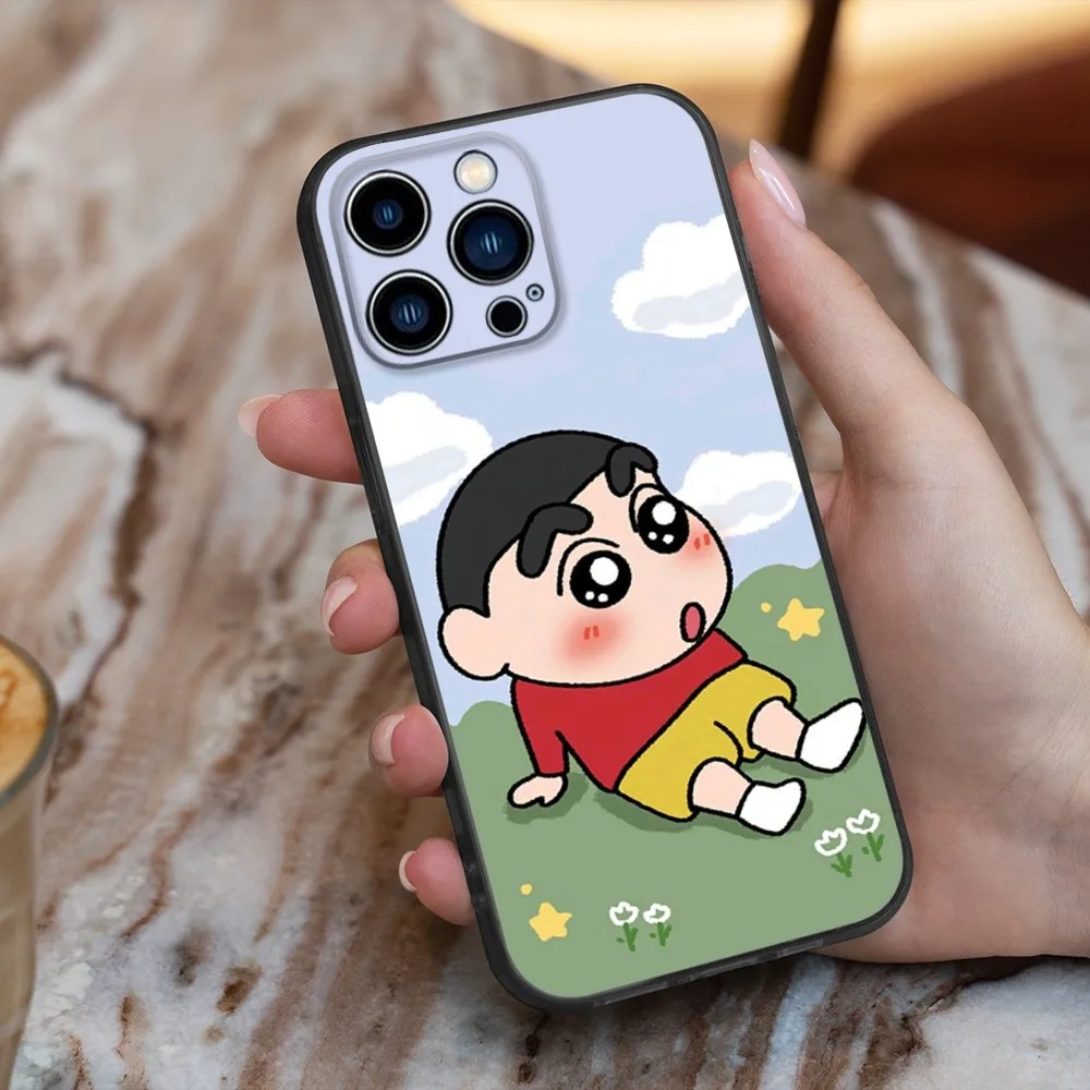 Crayon cute S-Shin-chan Phone Case For iPhone 16,15,14,13,12,11,Pro,X,XS,Max,XR,Plus,Mini Silicone Black Shockproof TPU