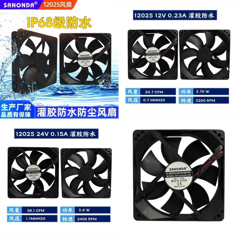 

IP68 Waterproof DC12025 12V 24V Dual Ball Bearing Cooling Fan for Industrial Enclosure PC Case Server Rack Heat Dissipation