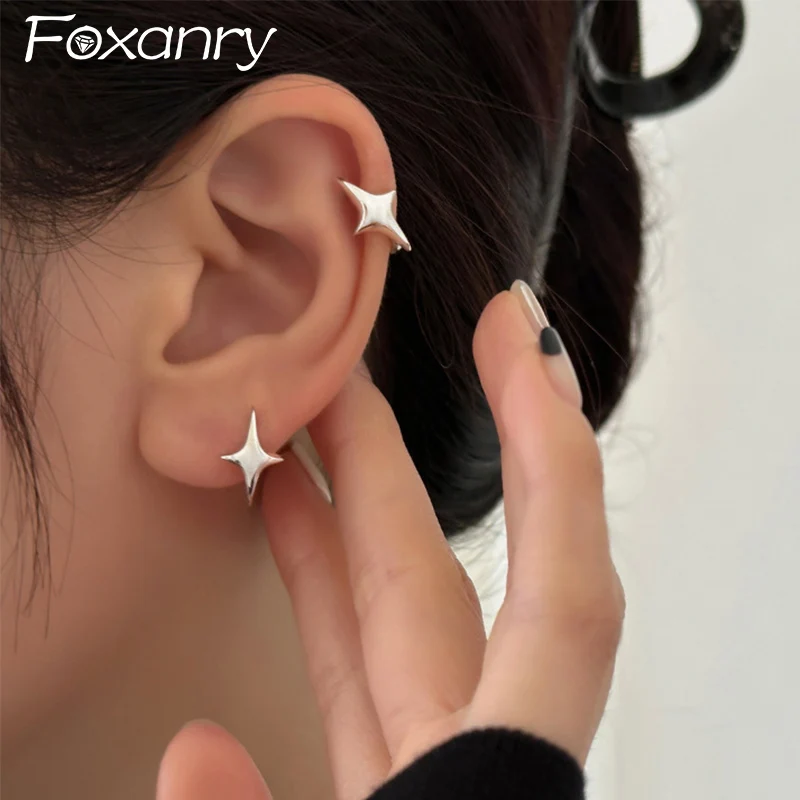 Foxanry Star Geometric Hoop Earrings For Women Couples Minimalist New Fashion Hip Hop Classic Personality Birthday Jewelry Gifts