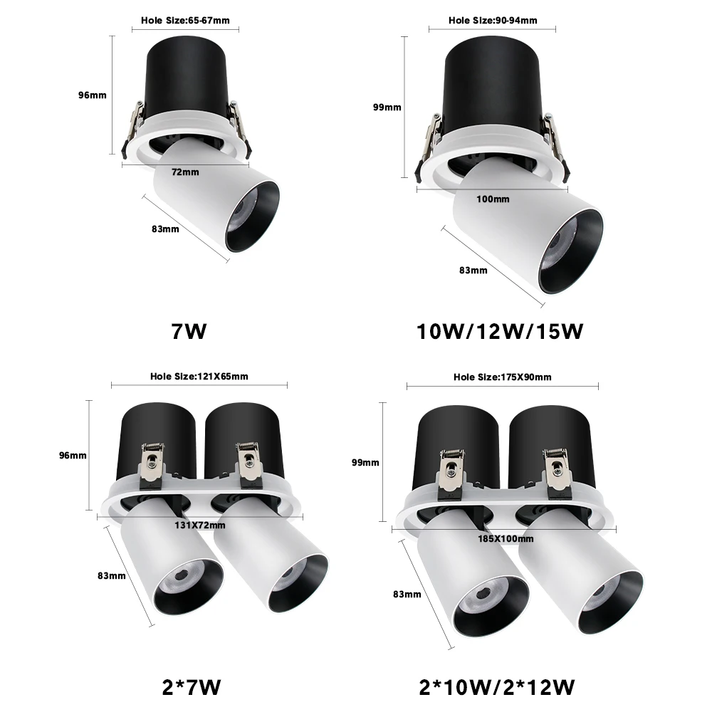 Imagem -03 - Cabeça Dupla Ajustável Led Downlight Stretchable Recesso Iluminação Local Quarto Cozinha Interior Lâmpada do Teto 14w 20w 24w