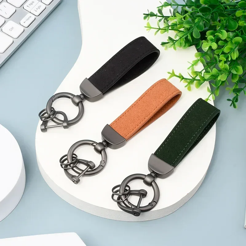 High-end Suede Leather Car Keychain For Men And Women Creative Retro Vintage Key Chains Lanyard Metal Buckle Strap Keyring