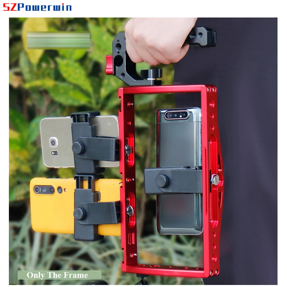 Powerwin CNC aluminio multifunción extensión marco jaula zapata fría para GoPro DSLR cámara SLR Vlog teléfono micrófono luz LED