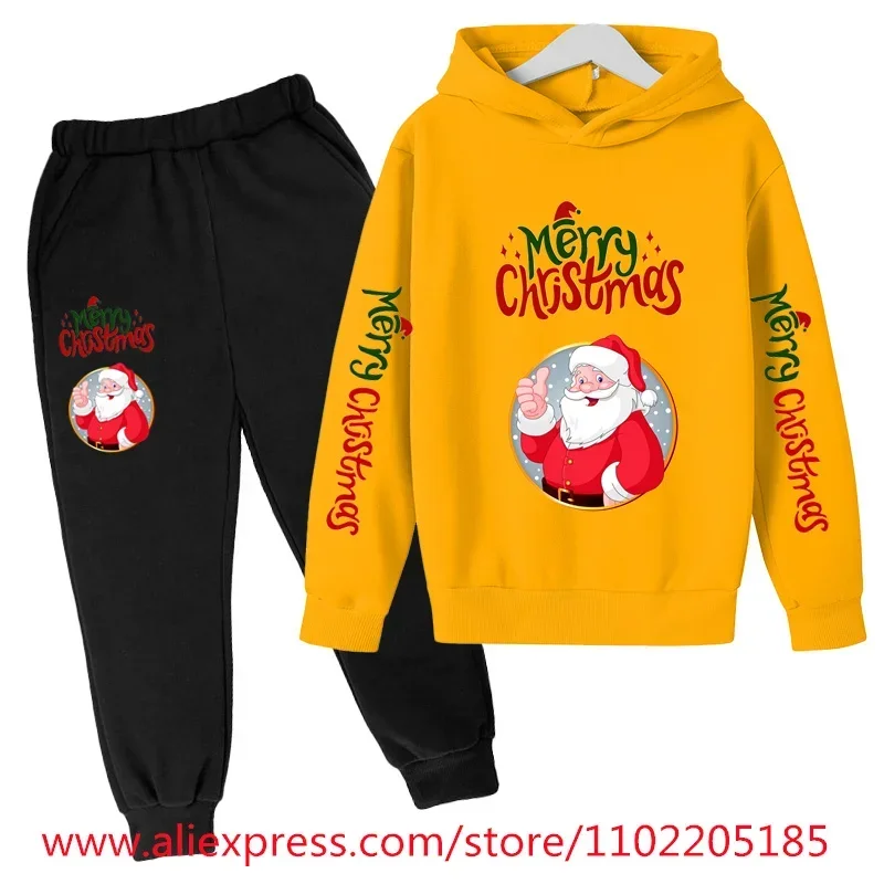 Christmas Hoodie Set Kids Clothes Girls Hooded Tracksuit Boys Santa Claus Sweatshirt 2pcs Children Stranger Things Clothing