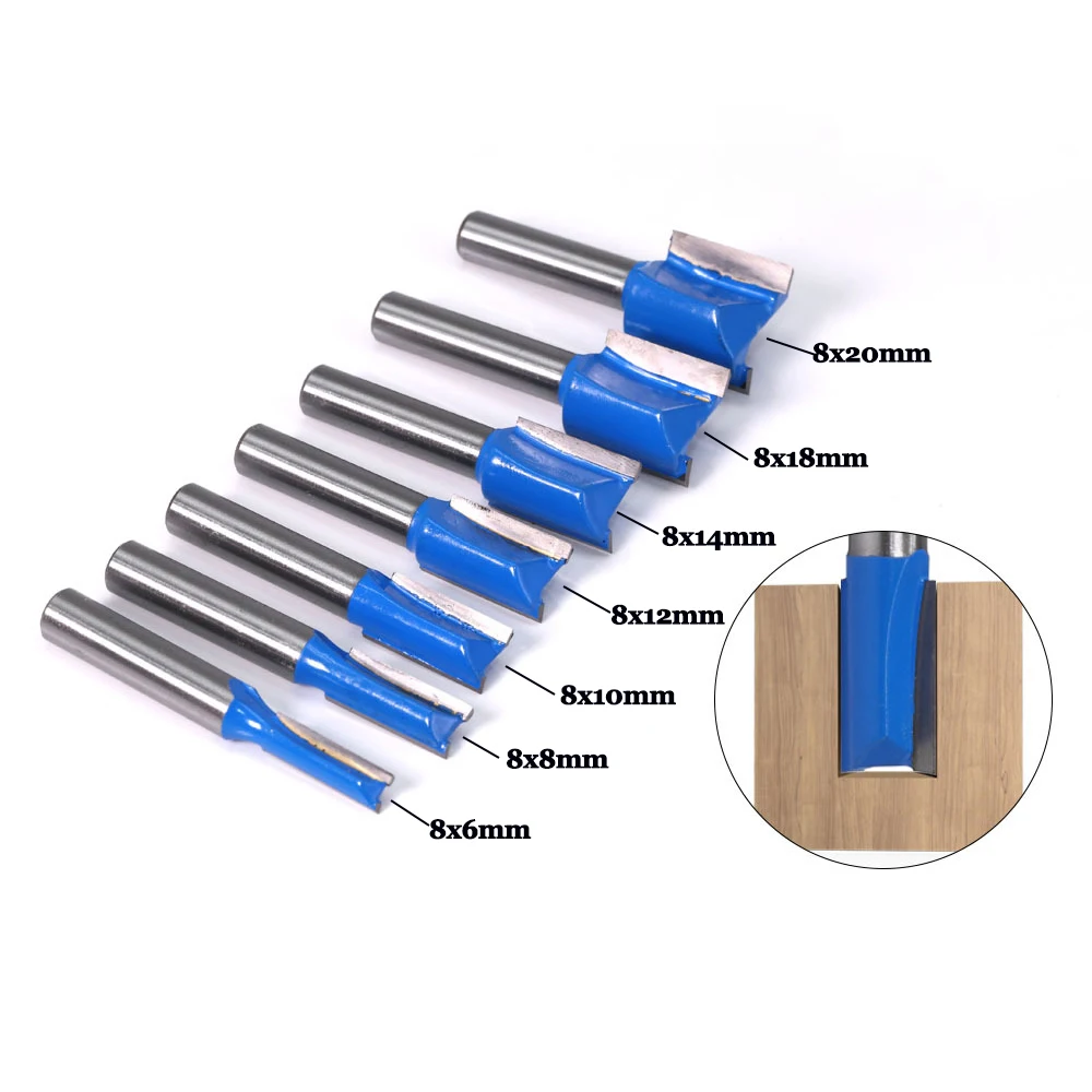 8mm Shank Straight Milling Cutter For Wood Router Bits Set Woodworking tools For CNC Cutting Carpenter Tools 6/8/10/12/14/18