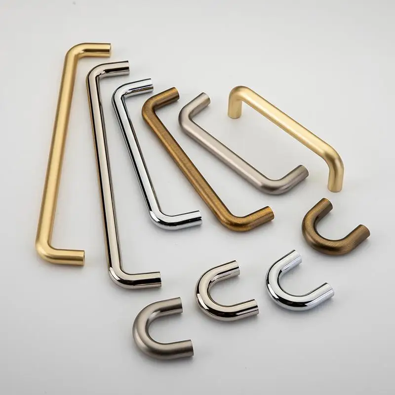 Solid U-Shaped Cabinet Door Handles Bright Silver Brushed Copper Kitchen