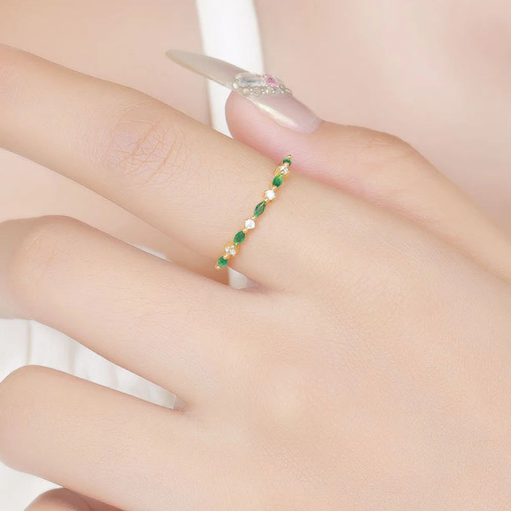 Monkton S925 Sterling Silver Oval Emerald Engagement Rings for Women Half Zirconia Wedding Band for Party Fine Jewelry 5